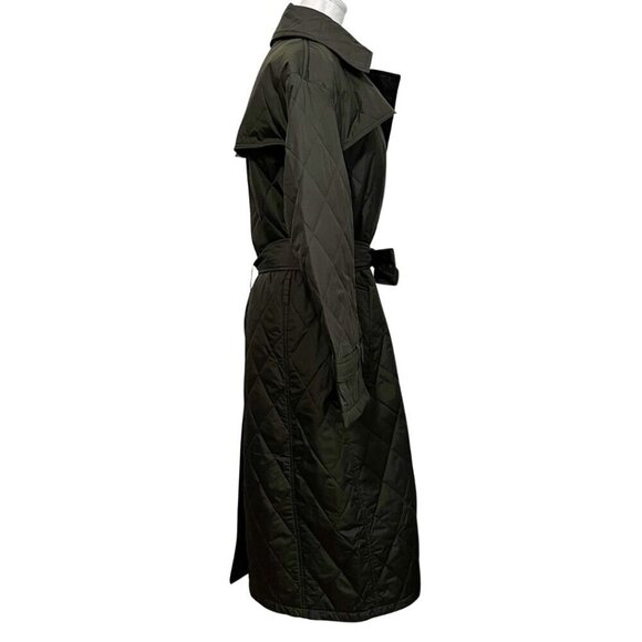 NWT REBECCA MINKOFF OLIVE GREEN QUILTED BELTED TRENCH COAT RM-551 - L - Picture 2 of 13